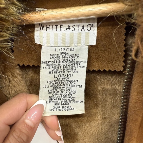 White Stag Brown Faux Suede Faux Fur Jacket Size Large - Picture 3 of 5